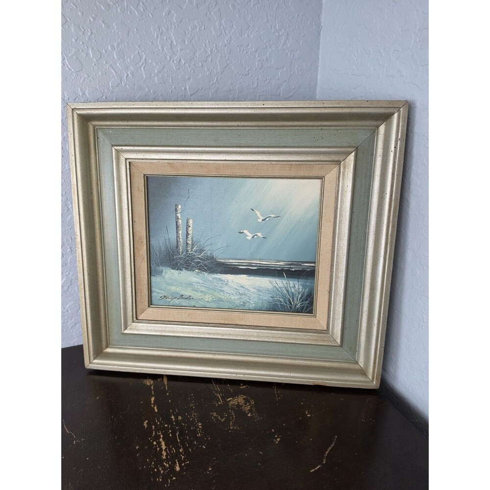 Original Oil Painting Signed Framed 17x15 Coastal Seascape Beach View Realistic